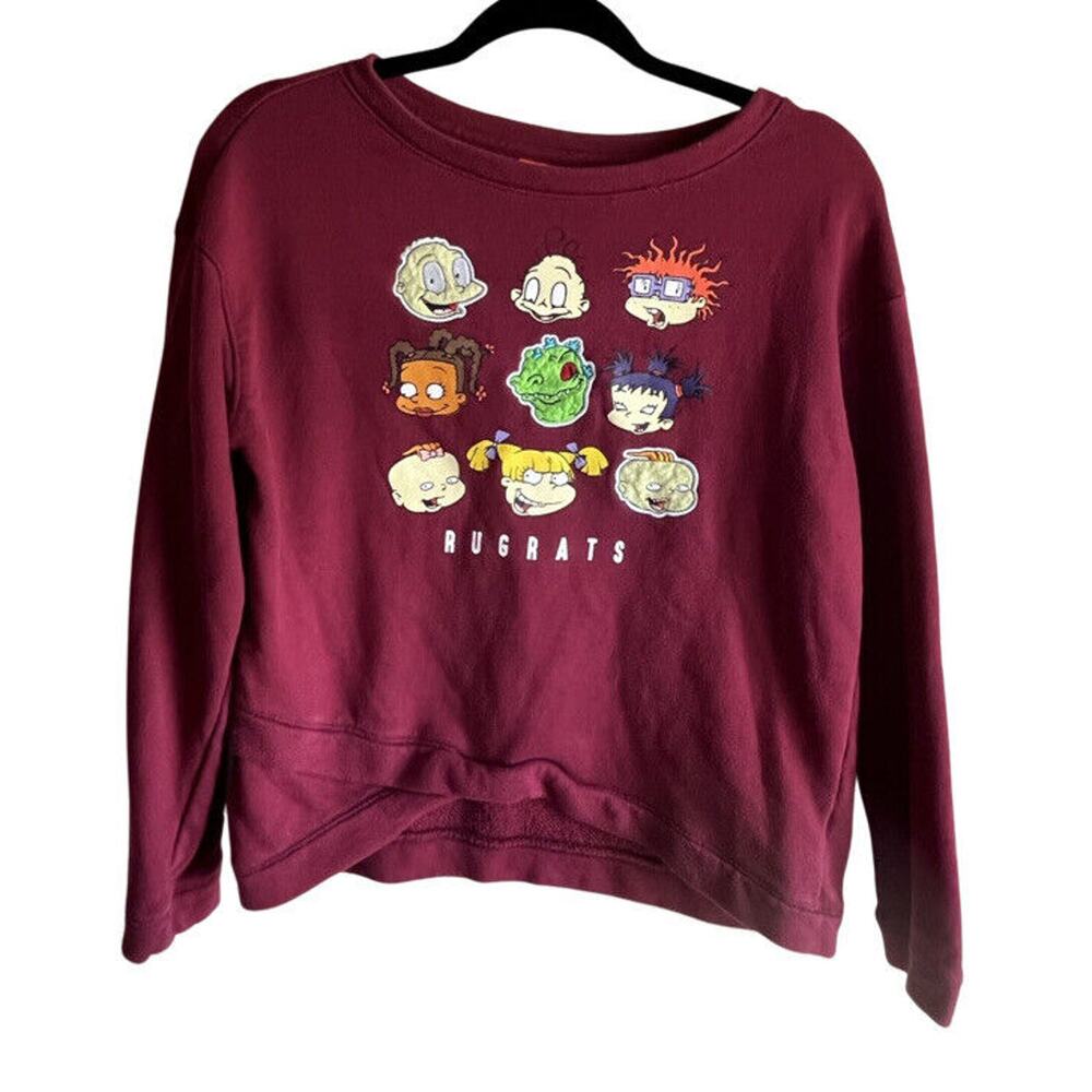Nickelodeon Rugrats Faces Red Pullover Long Sleeve Crew Neck Sweater Size Teen L